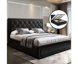TIYO Gas Lift Bed Frame Base With Storage Mattress PU Leather - Black