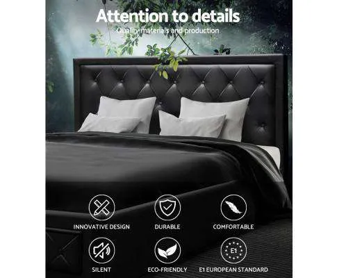 TIYO Gas Lift Bed Frame Base With Storage Mattress PU Leather - Black
