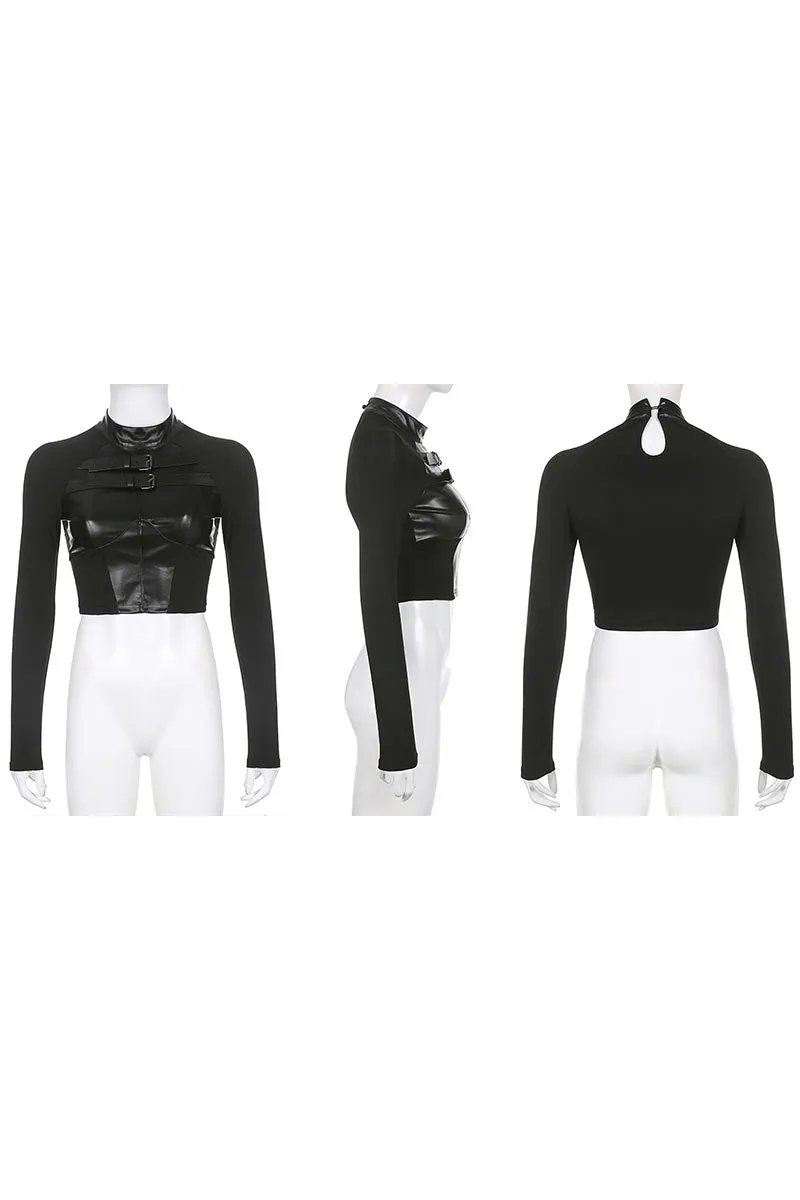TJ0378 Punk Long Sleeve Crop Shirt