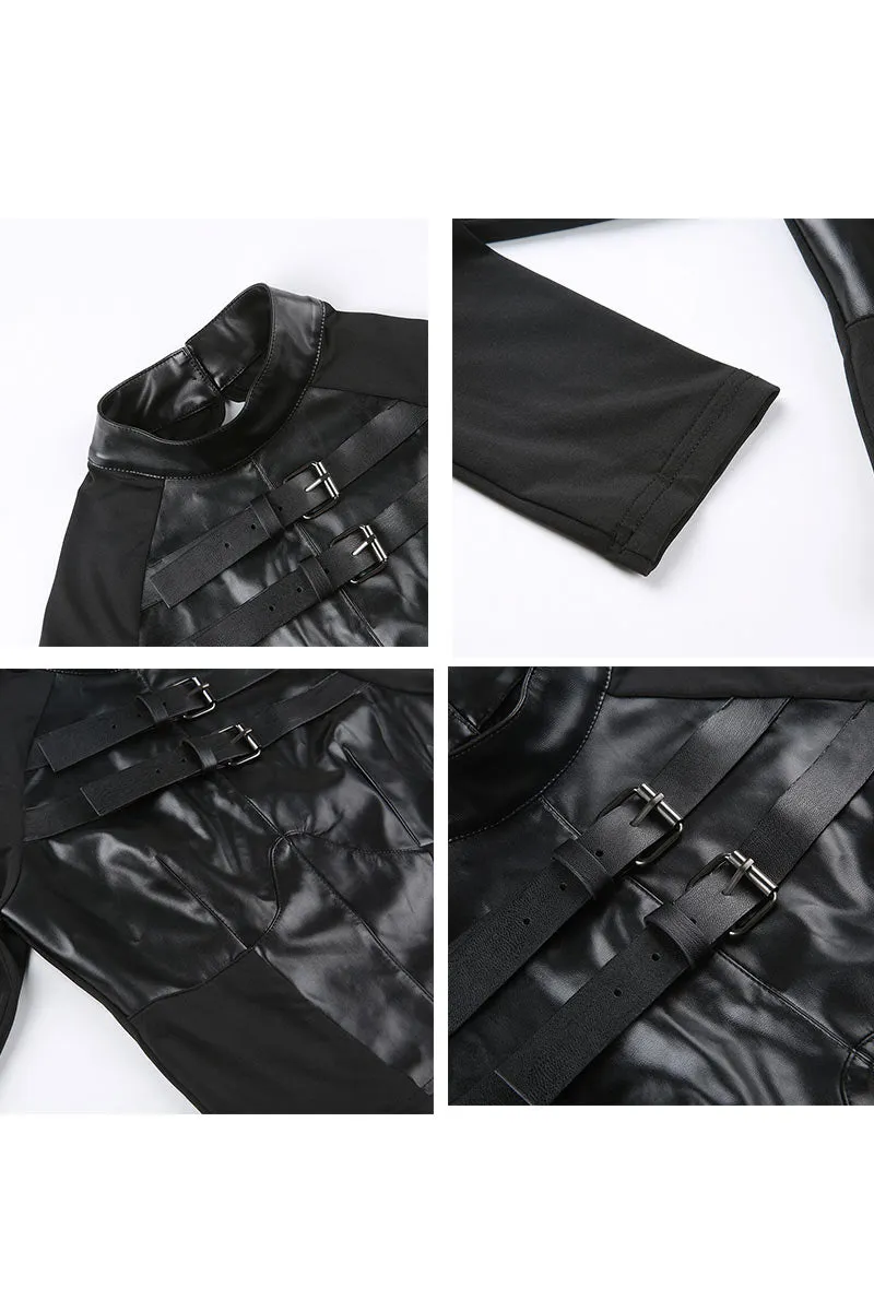 TJ0378 Punk Long Sleeve Crop Shirt