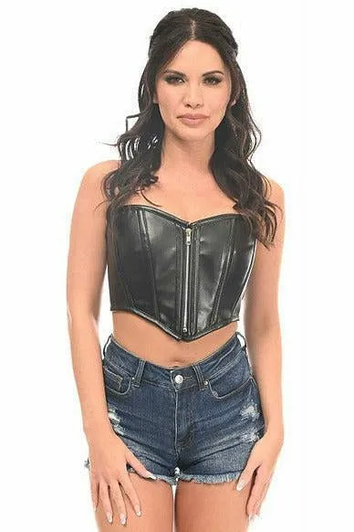 Top Drawer Black Faux Leather Bustier Top w/Zipper
