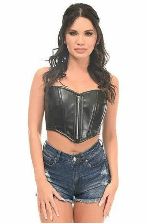 Top Drawer Black Faux Leather Bustier Top w/Zipper