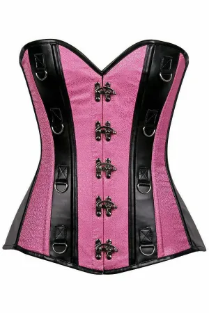 Top Drawer Pink Brocade & Faux Leather Steel Boned Corset