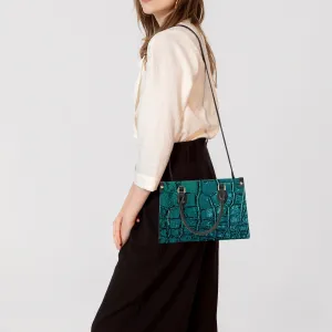 Turquoise Trendy PU Leather Long Strap Printed Handbag
