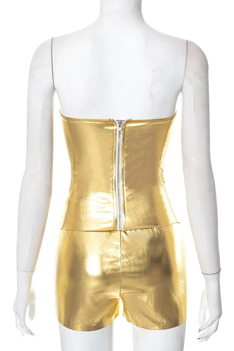 UH654 Faux Leather Sweetheart Top and Shorts Set