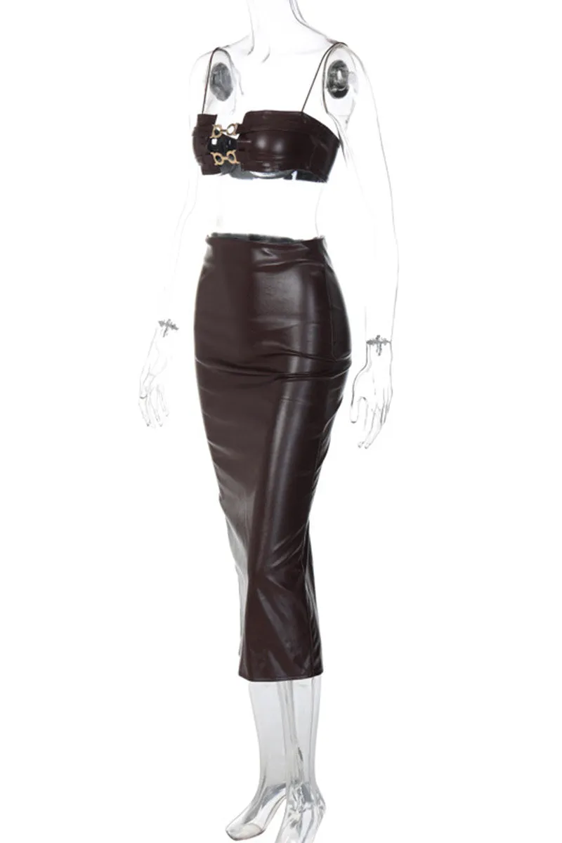 UH682 Spaghetti Strap Bra Top and Maxi Skirt Set