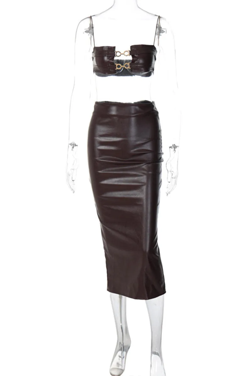 UH682 Spaghetti Strap Bra Top and Maxi Skirt Set