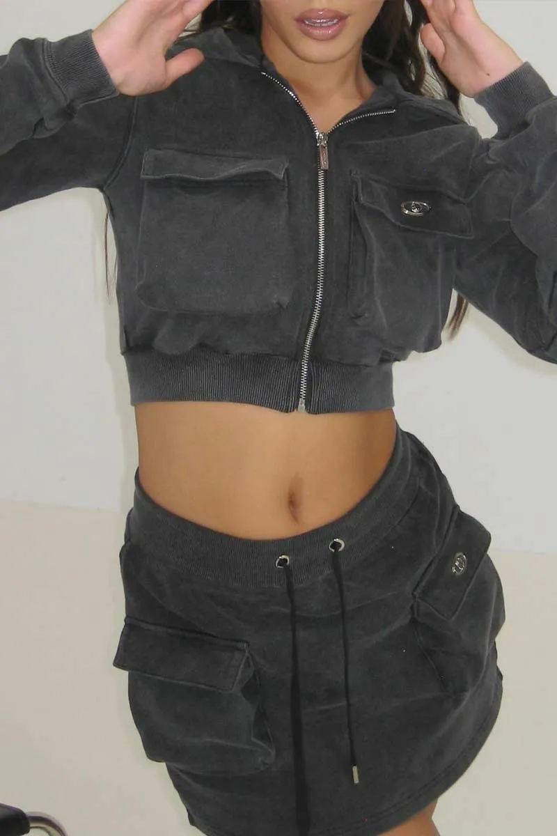UI672 Crop Jacket Top and Mini Skirt Set