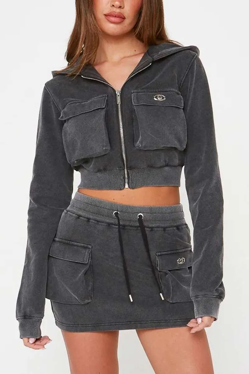 UI672 Crop Jacket Top and Mini Skirt Set