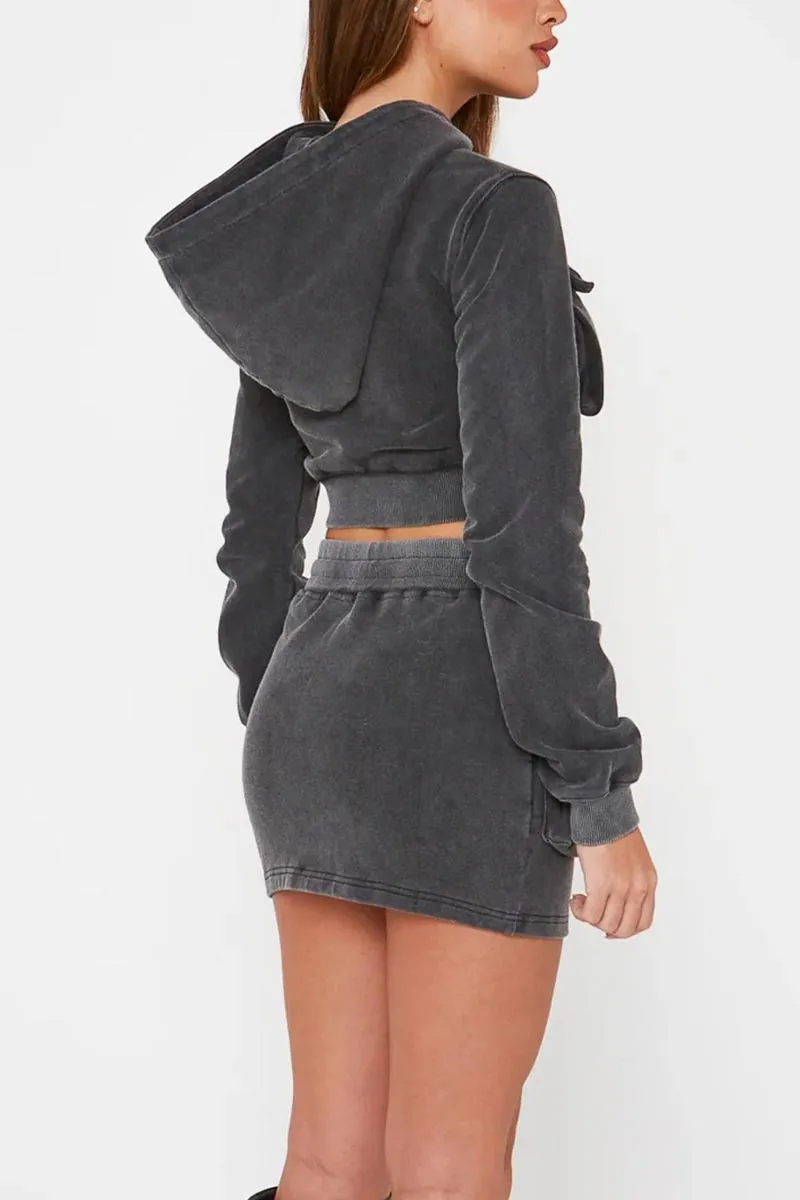 UI672 Crop Jacket Top and Mini Skirt Set