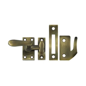 Universal Casement Fastener Medium Window Lock - Window Mount - 3" Brass/Antique Brass