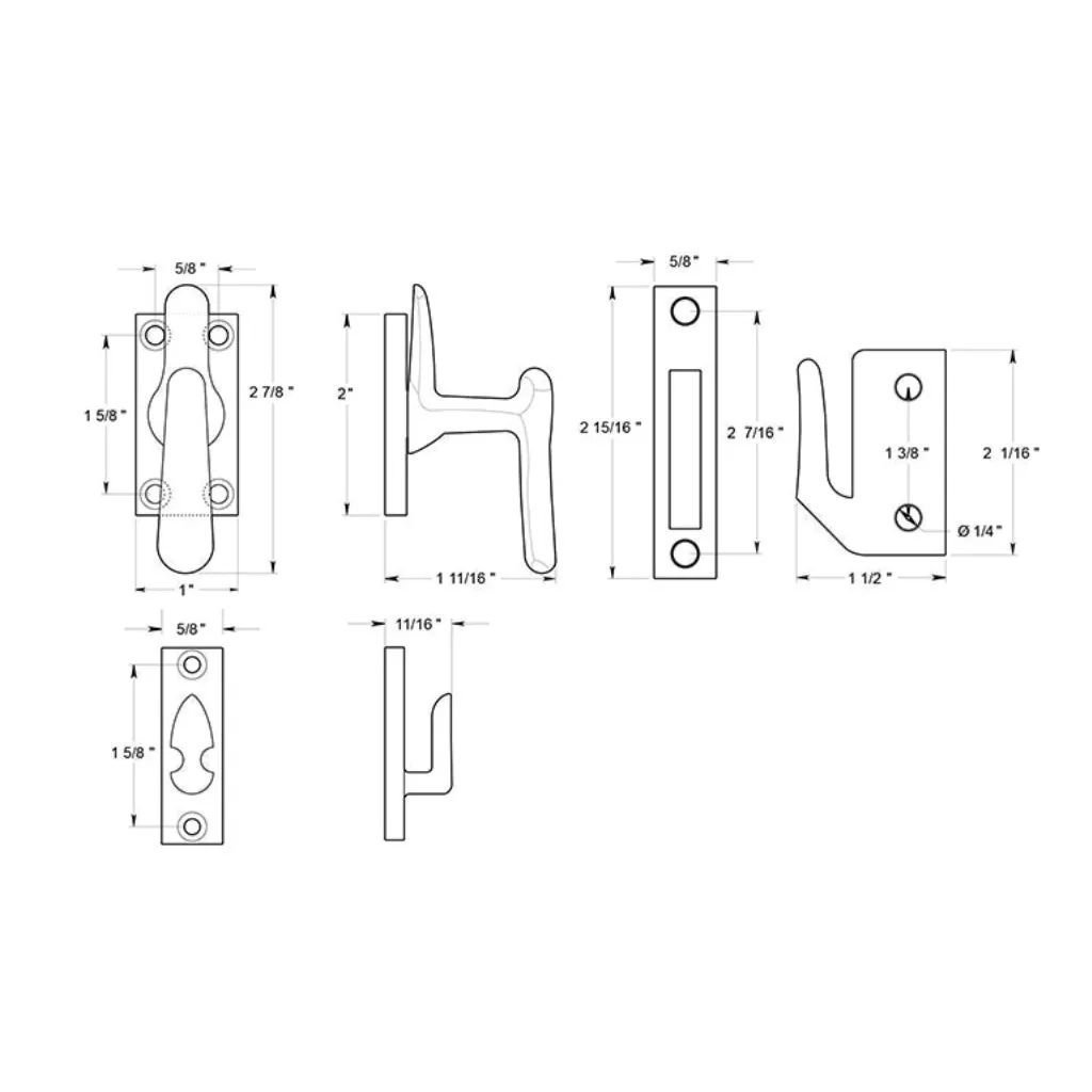 Universal Casement Fastener Medium Window Lock - Window Mount - 3" Brass/Antique Brass