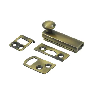 Universal Concealed Screw Door Bolt - Door Mount - 2" Brass/Antique Brass