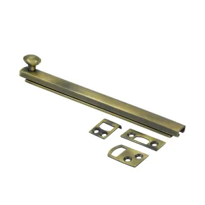 Universal Concealed Screw Door Bolt - Door Mount - 6" Brass/Antique Brass