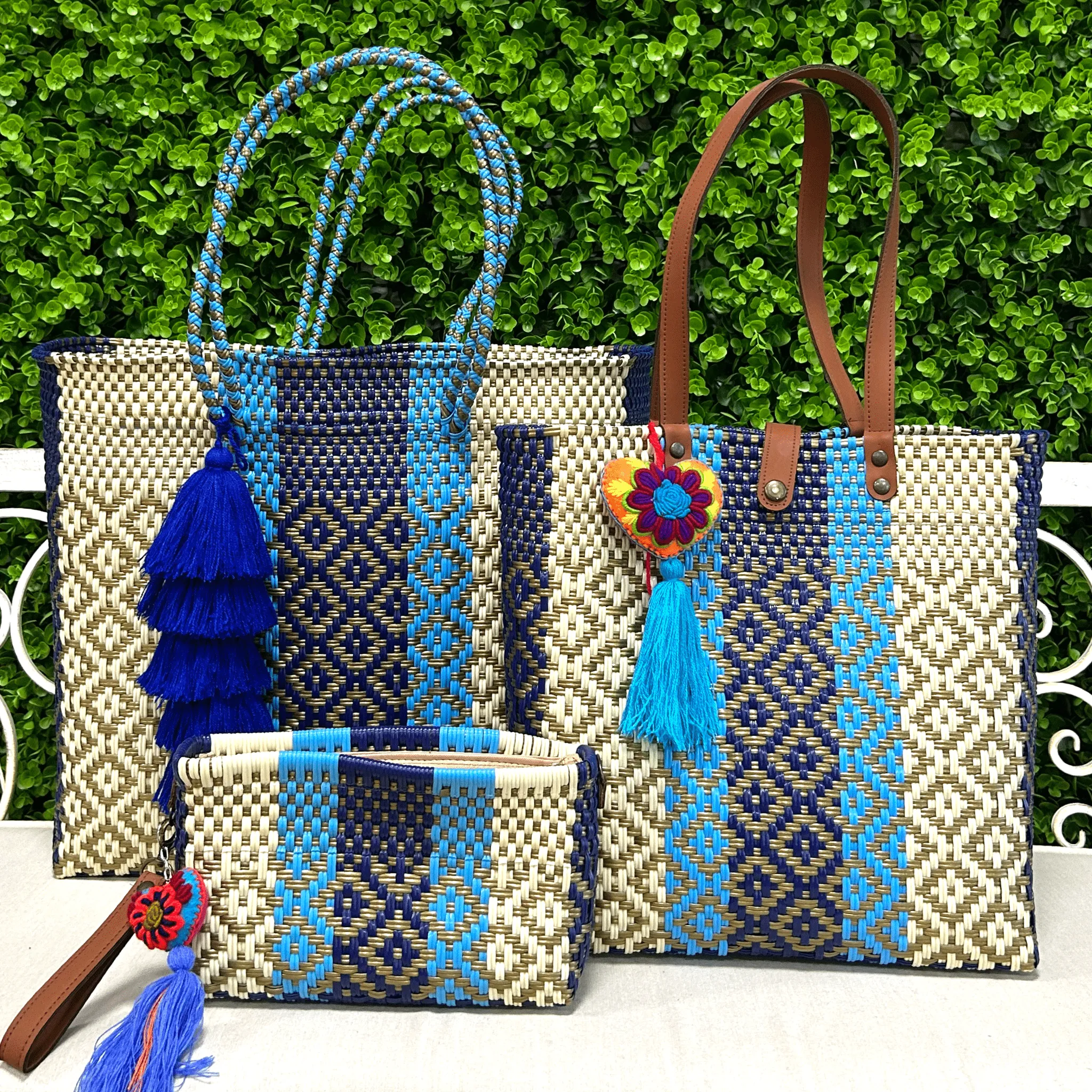 Upcycled Handwoven MD Tejana Tote - Navy Dreams