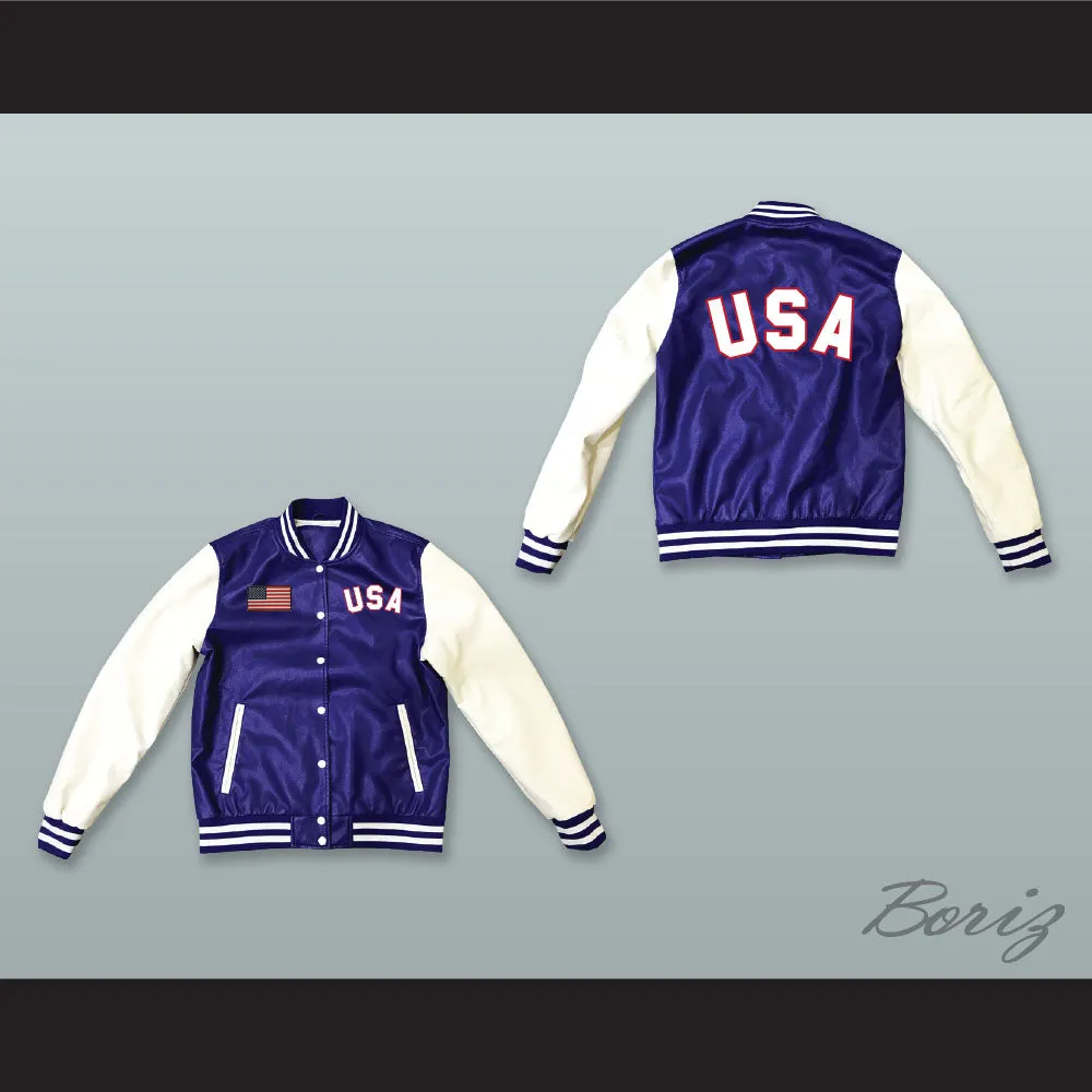 USA Blue and White Lab Leather Varsity Letterman Jacket 4
