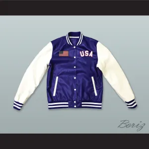 USA Blue and White Lab Leather Varsity Letterman Jacket 4