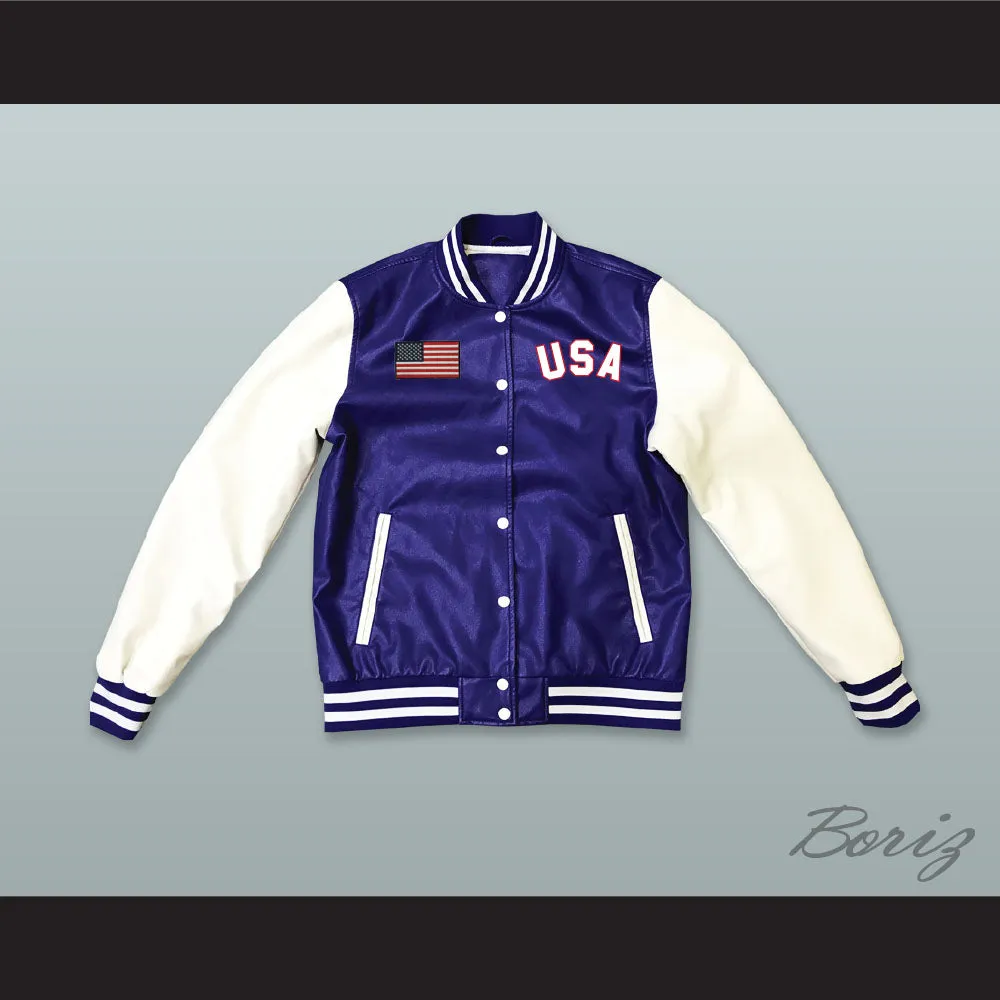 USA Blue and White Lab Leather Varsity Letterman Jacket 4