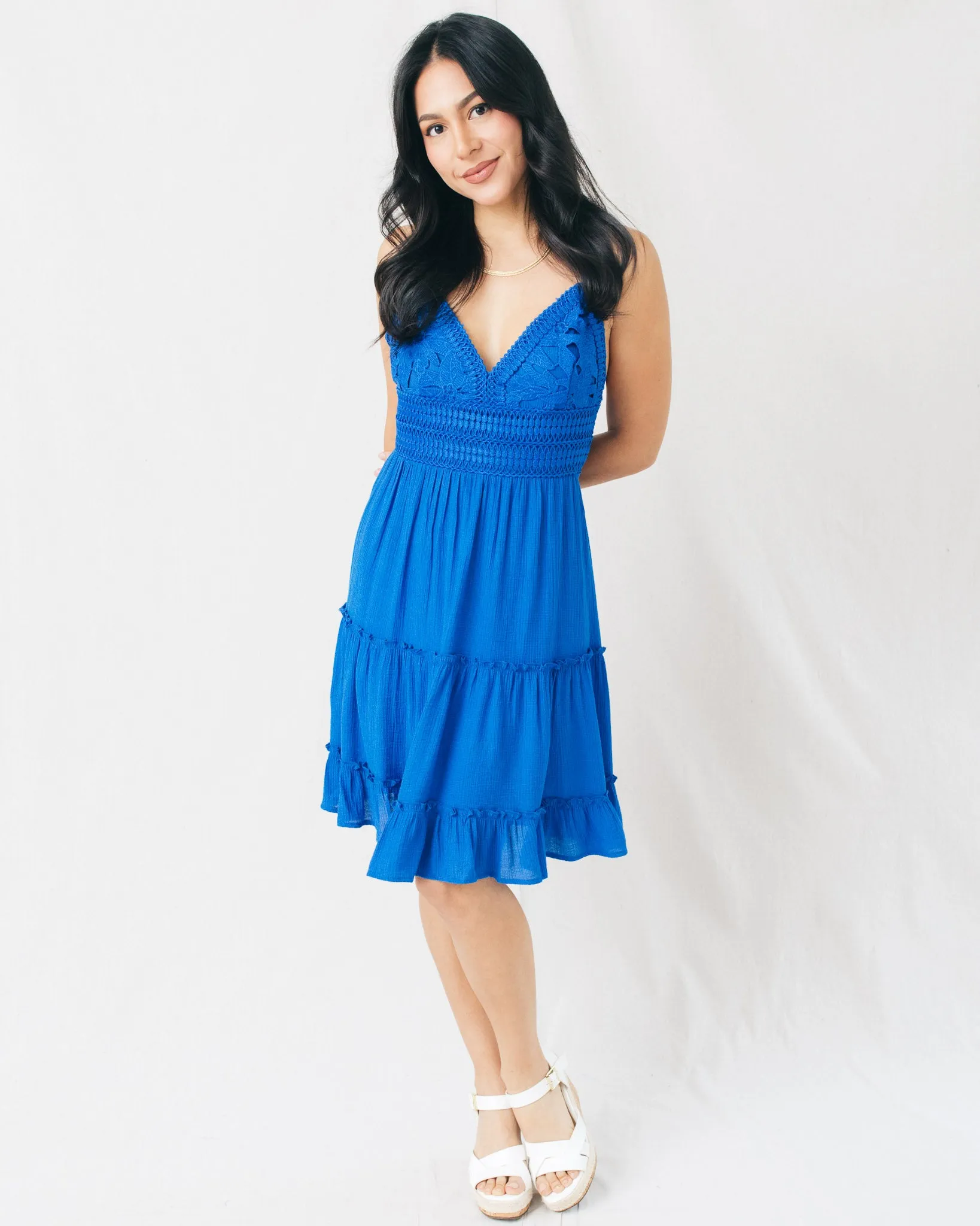 Valery Lace Paneled Tie Back Mini Dress