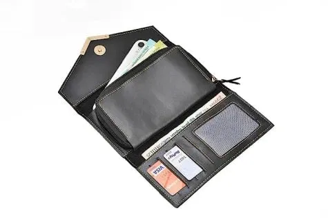 Vegan Leather Lady Wallet and Keychain - Black