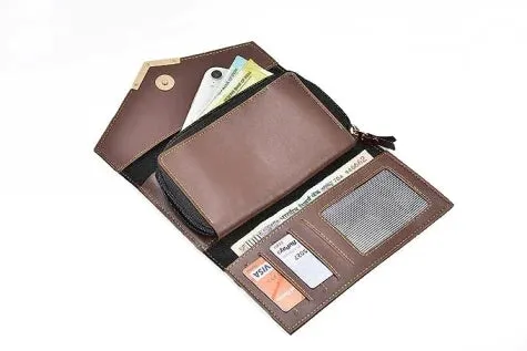 Vegan Leather Lady Wallet and Keychain - Brown