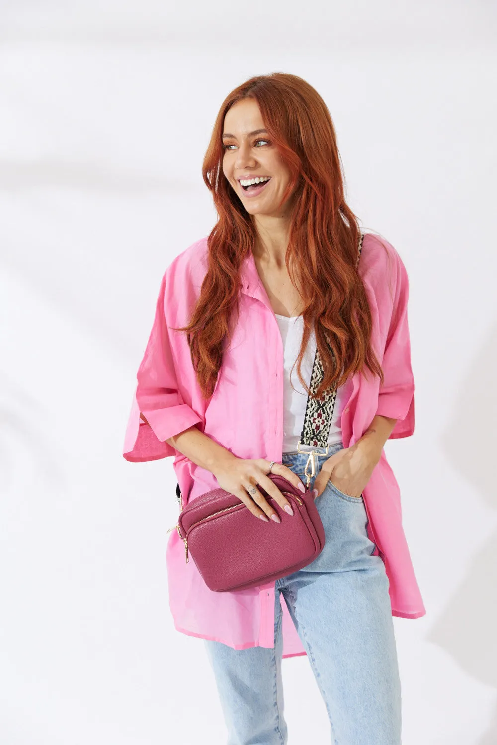 Vegan PU Leather California Crossbody - Berry