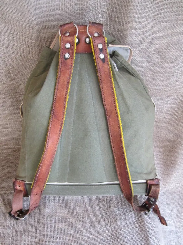 Vintage Canvas And Leather Back Pack, Circa 1940-60s.