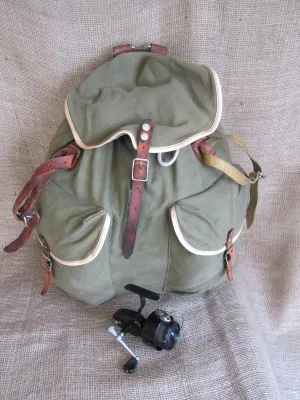 Vintage Canvas And Leather Back Pack, Circa 1940-60s.