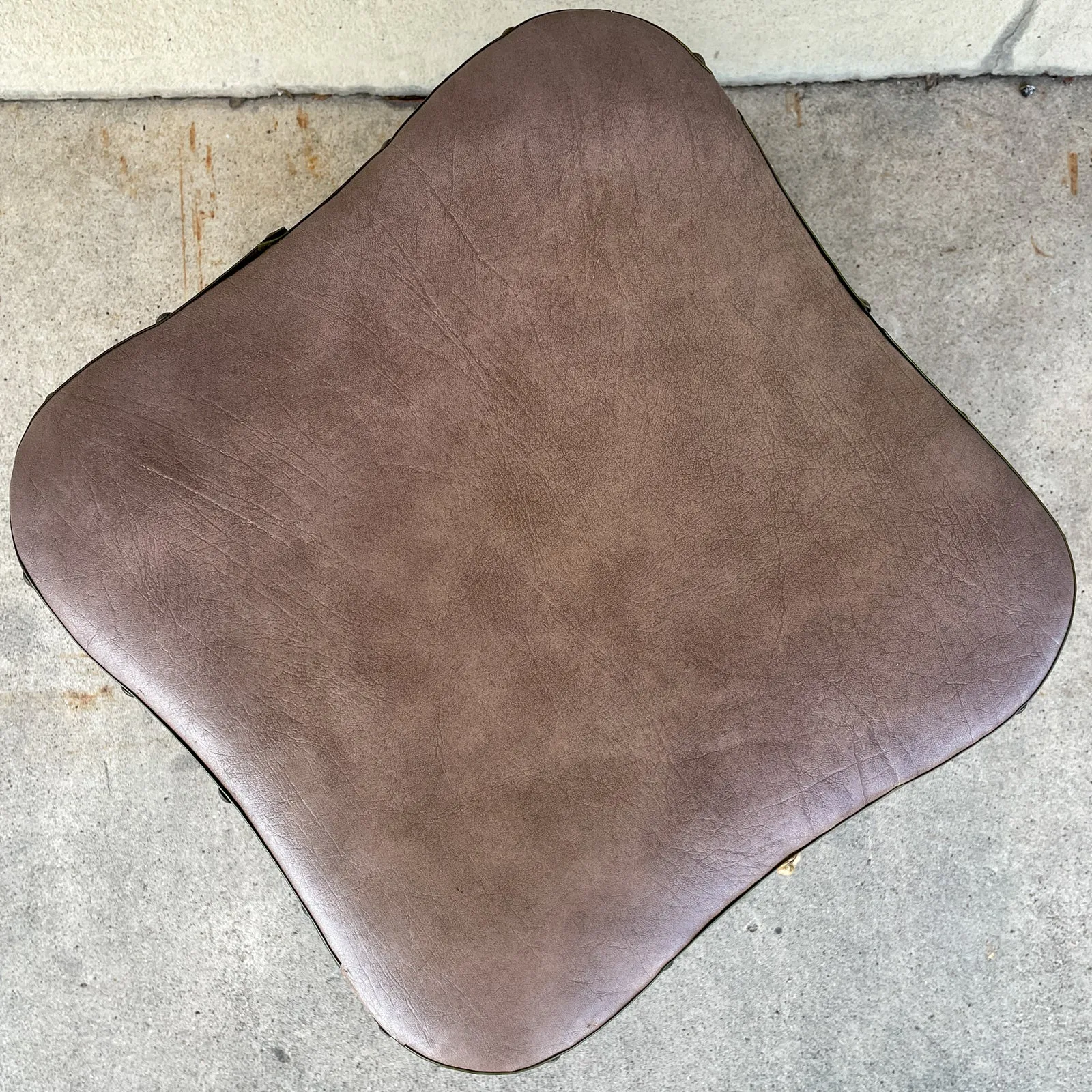 Vintage French Taupe Faux Leather Rolling Ottoman with Storage