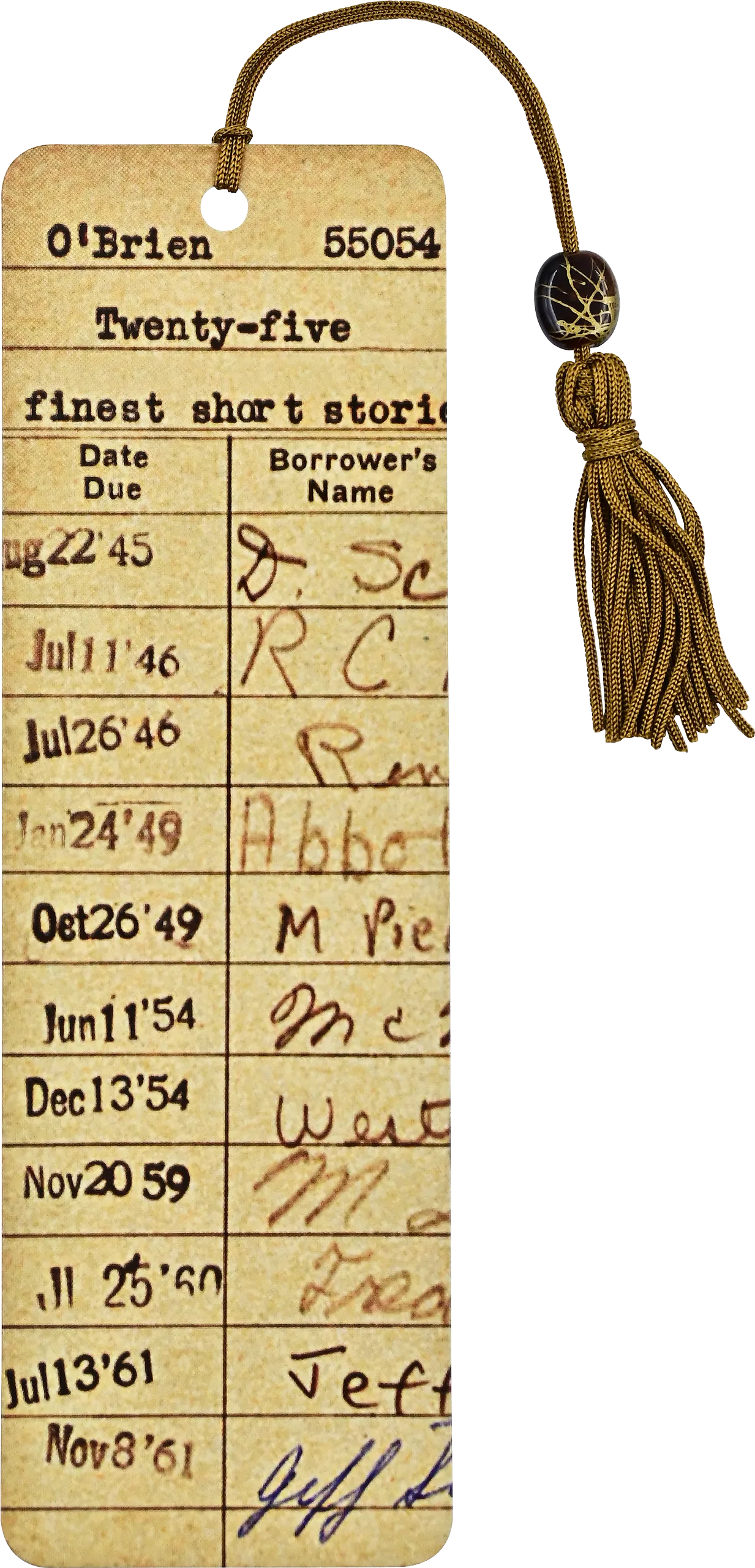 Vintage Library Card Beaded Bookmark