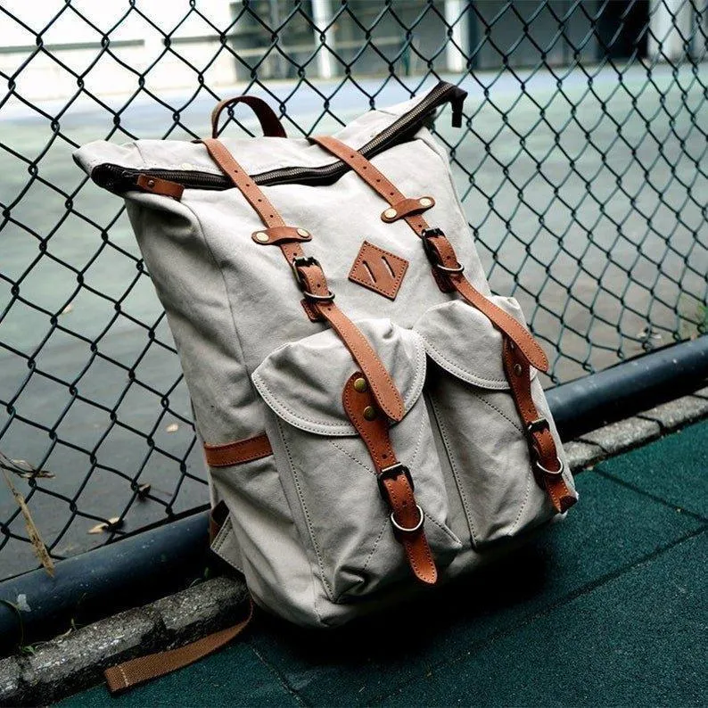 Vintage Mens Canvas Backpack Leather for Men