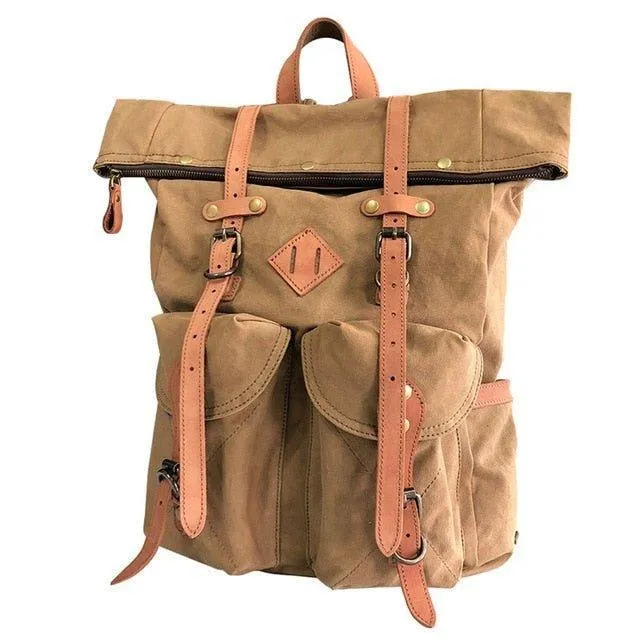 Vintage Mens Canvas Backpack Leather for Men
