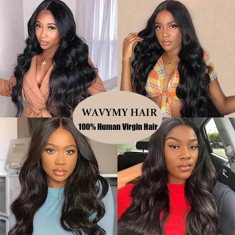 Wavymy Body Wave Hair Virgin Human Hair Weave 4 Bundles with 4x4 Lace Closure