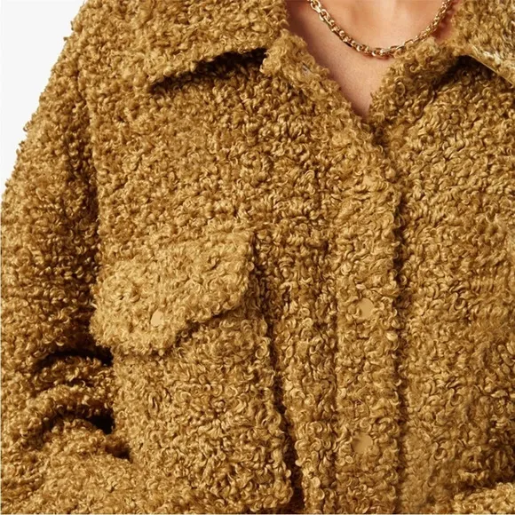 WeWoreWhat Tan Olive Oversized Faux Fur Teddy Shacket Jacket Size Medium Large