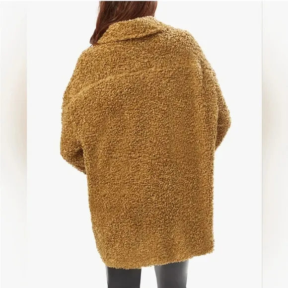 WeWoreWhat Tan Olive Oversized Faux Fur Teddy Shacket Jacket Size Medium Large