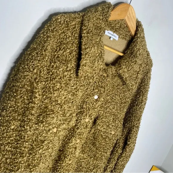 WeWoreWhat Tan Olive Oversized Faux Fur Teddy Shacket Jacket Size Medium Large