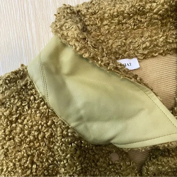 WeWoreWhat Tan Olive Oversized Faux Fur Teddy Shacket Jacket Size Medium Large