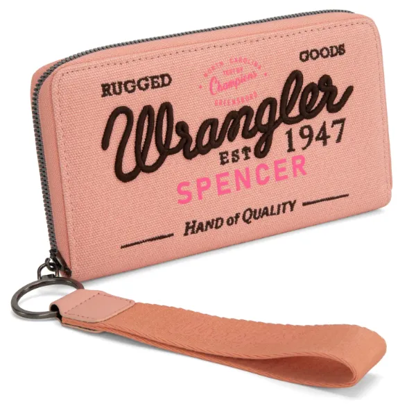 WG136-W006 Wrangler Vintage Wrangler Canvas Zip Wristlet- Pink