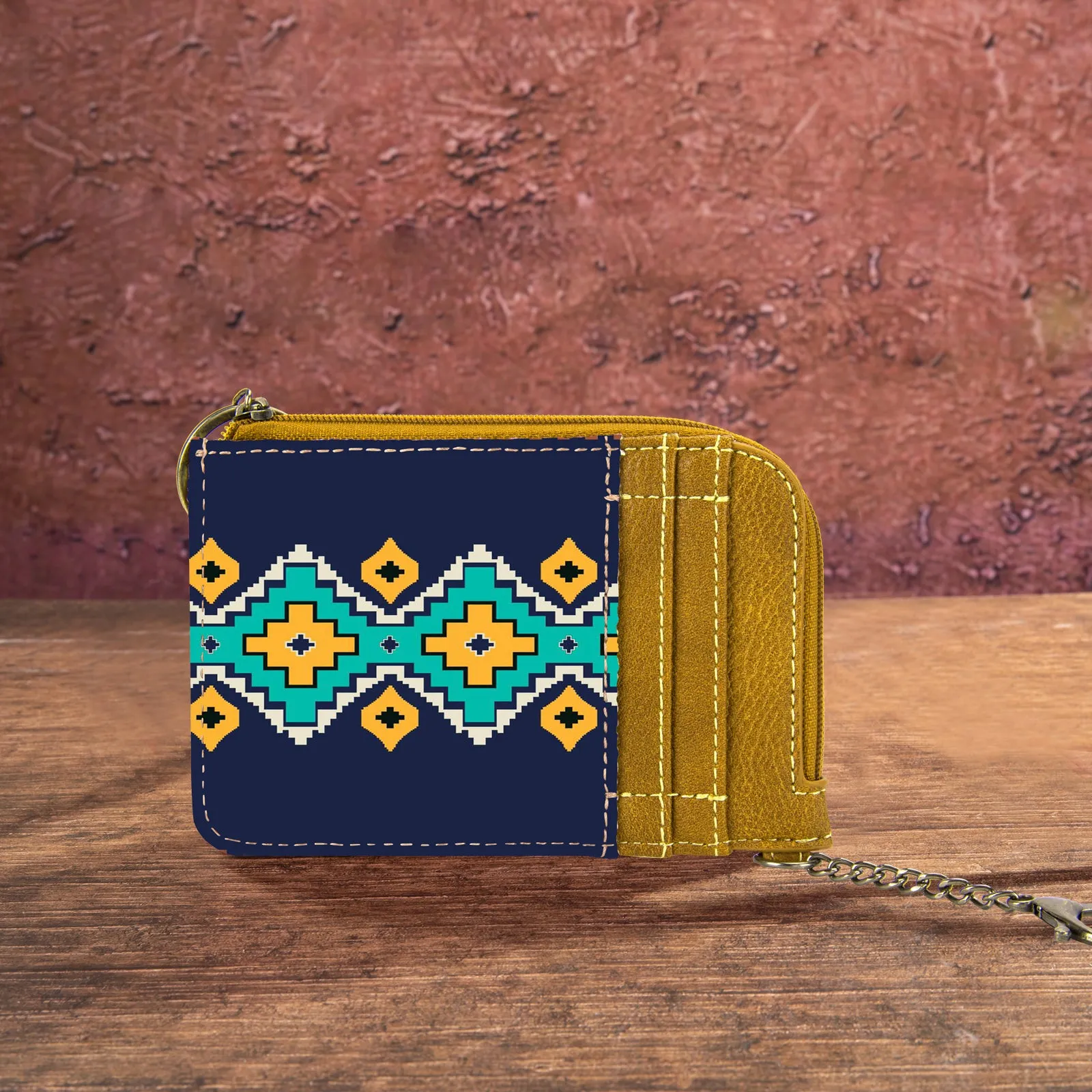 WG2203-W005 Wrangler Southwestern Art Print Mini Zip Card Case -Mustard