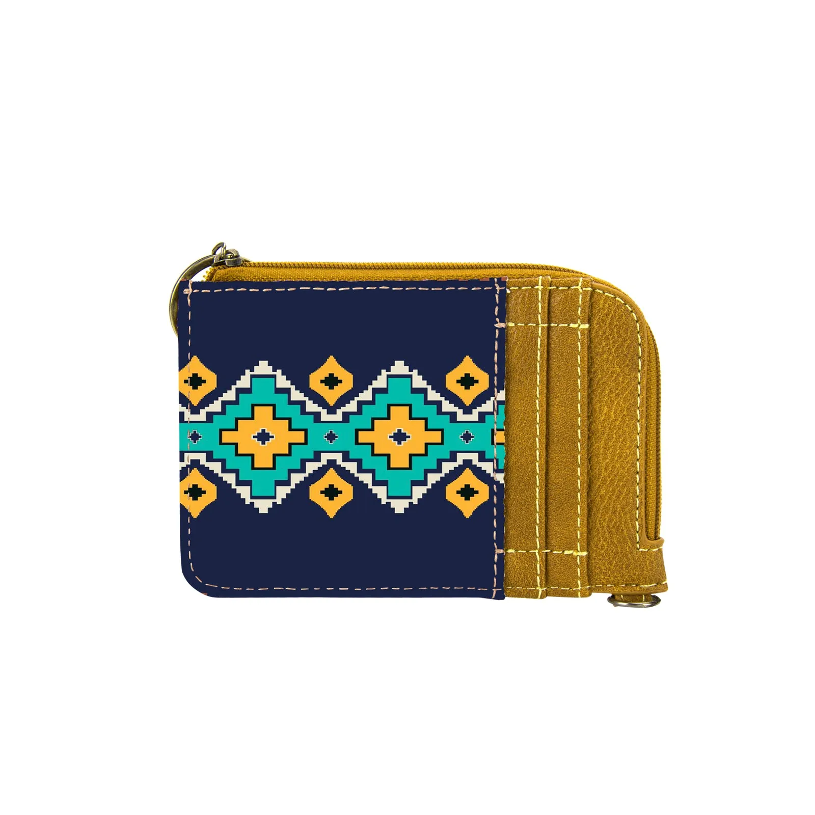 WG2203-W005 Wrangler Southwestern Art Print Mini Zip Card Case -Mustard