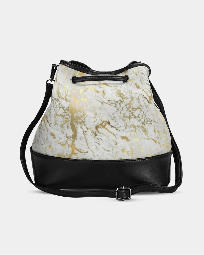 White and Gold Acrylic Pour Mini Drawstring Bucket Bag