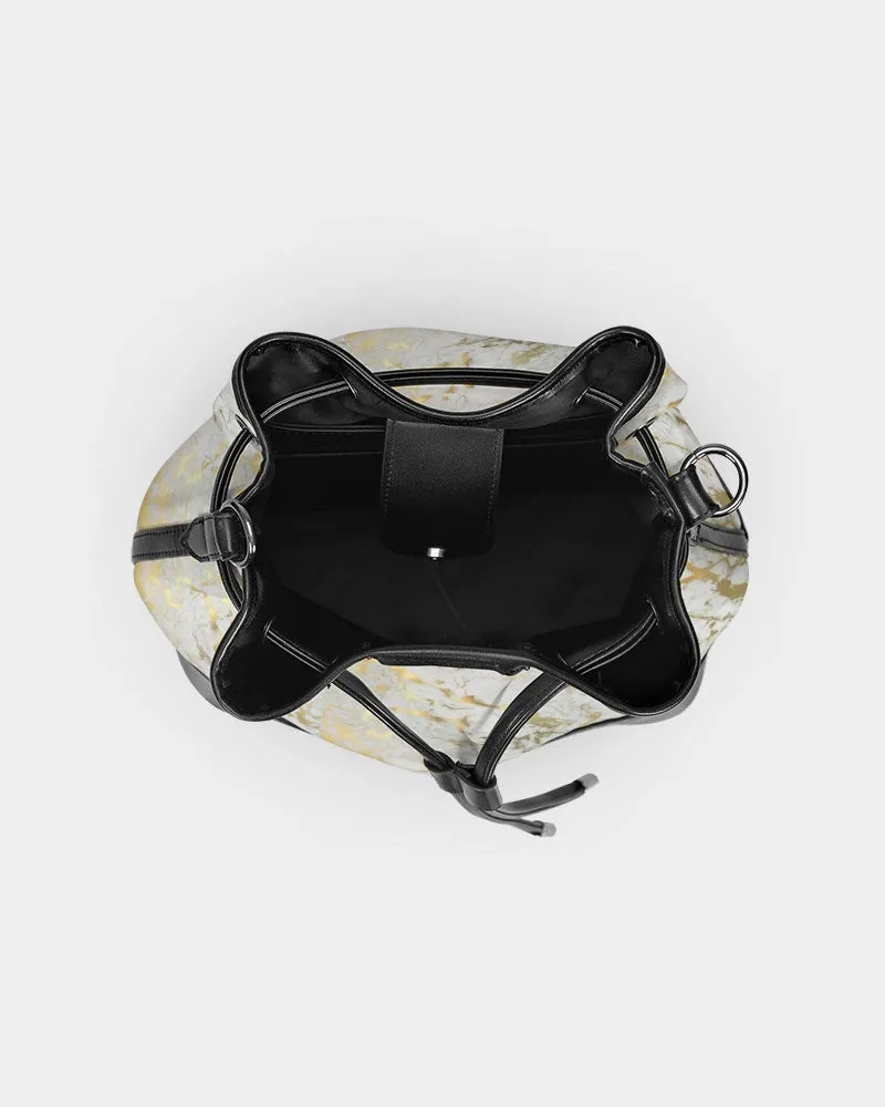 White and Gold Acrylic Pour Mini Drawstring Bucket Bag