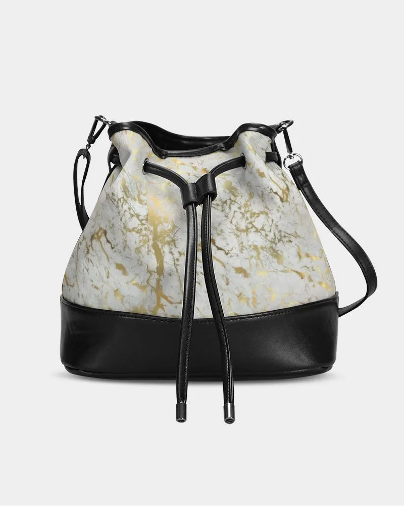 White and Gold Acrylic Pour Mini Drawstring Bucket Bag