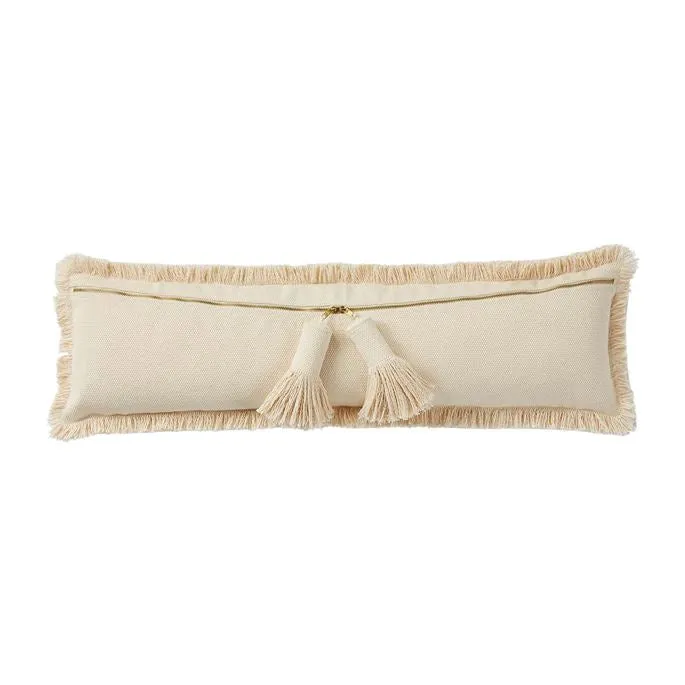 White Dhurrie Tassel Long Pillow
