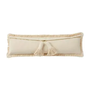 White Dhurrie Tassel Long Pillow