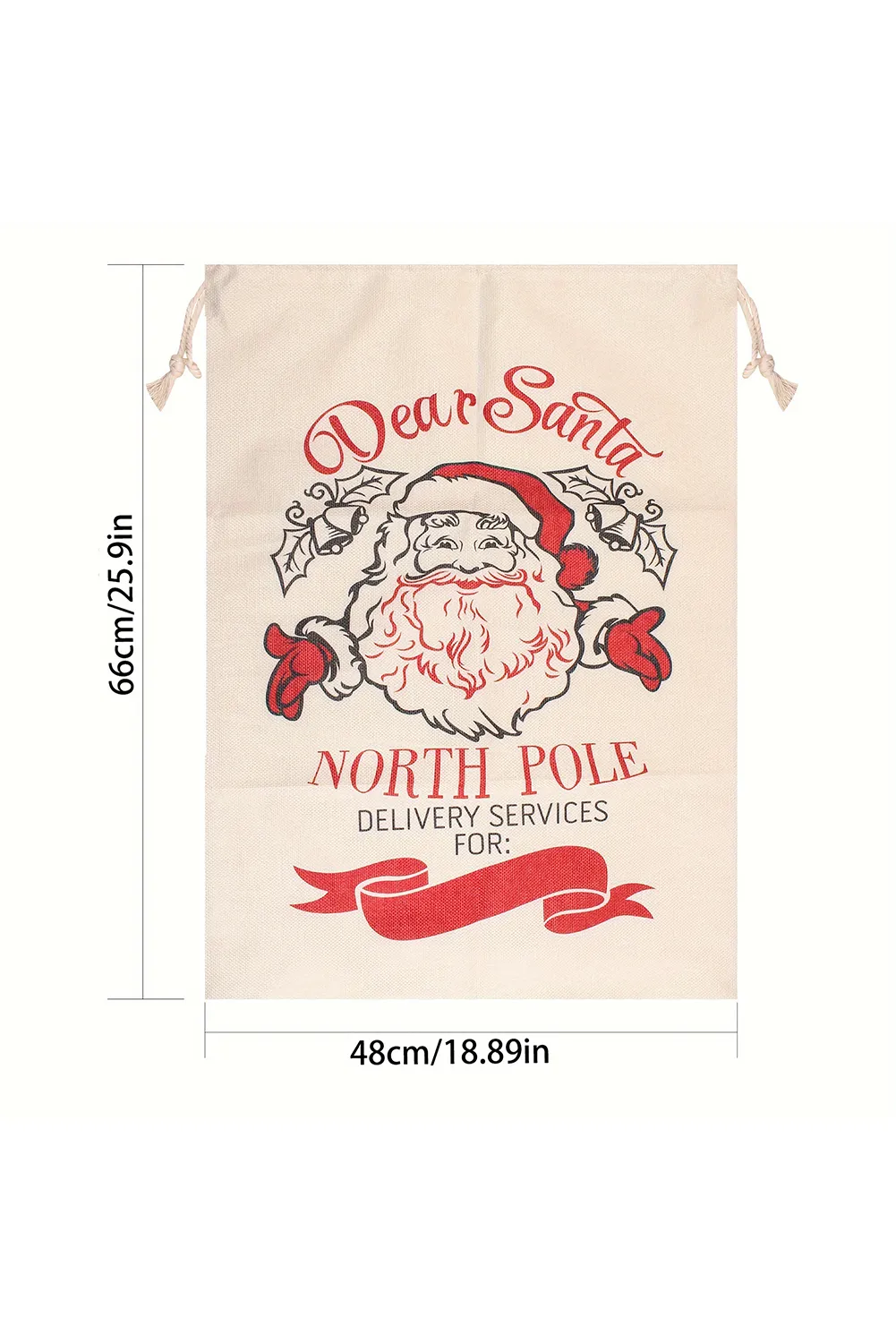 White Santa Clause Print Drawstring Closure Canvas Christmas Gift Bag