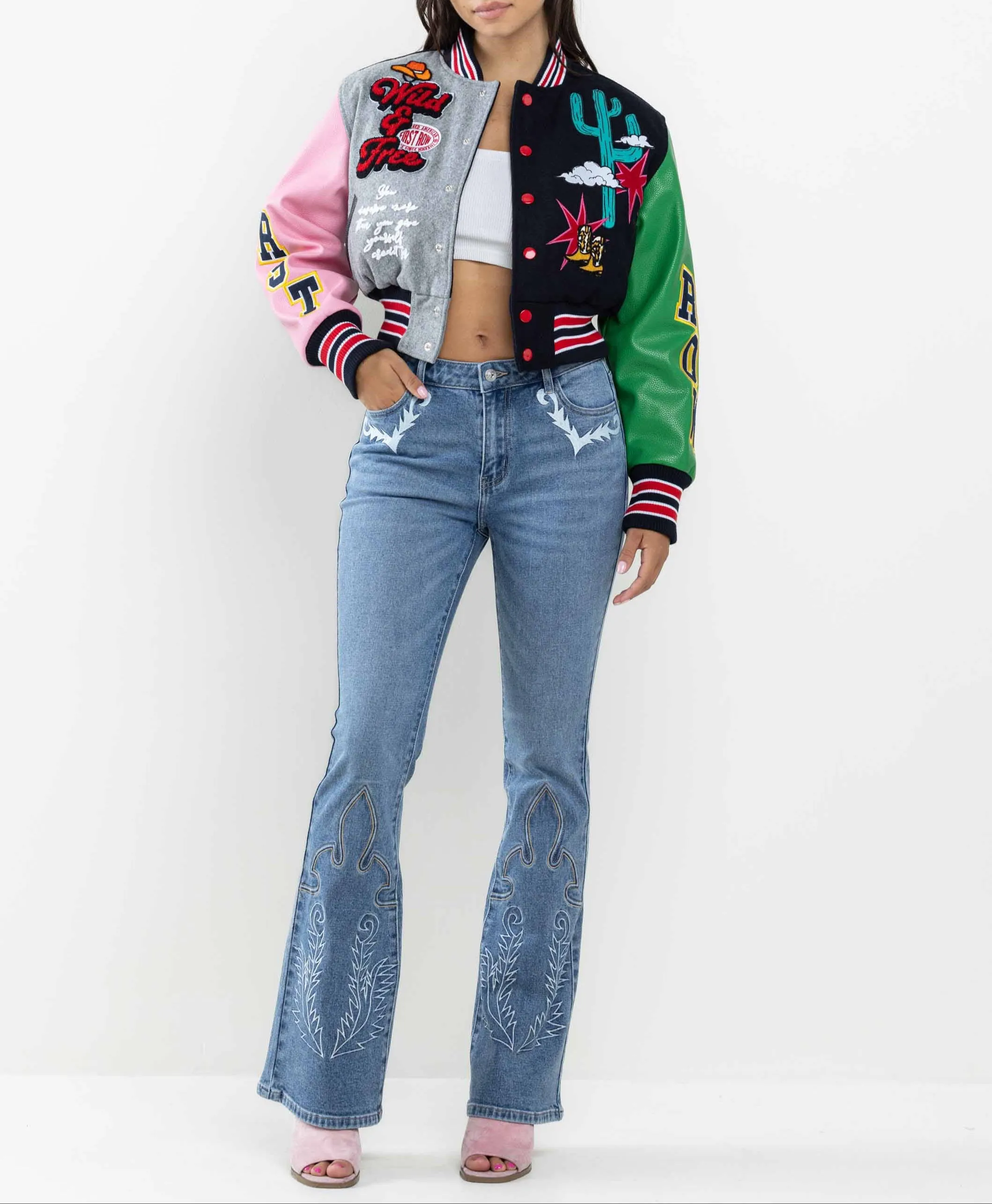 Wild and Free Cropped Varsity Jacket