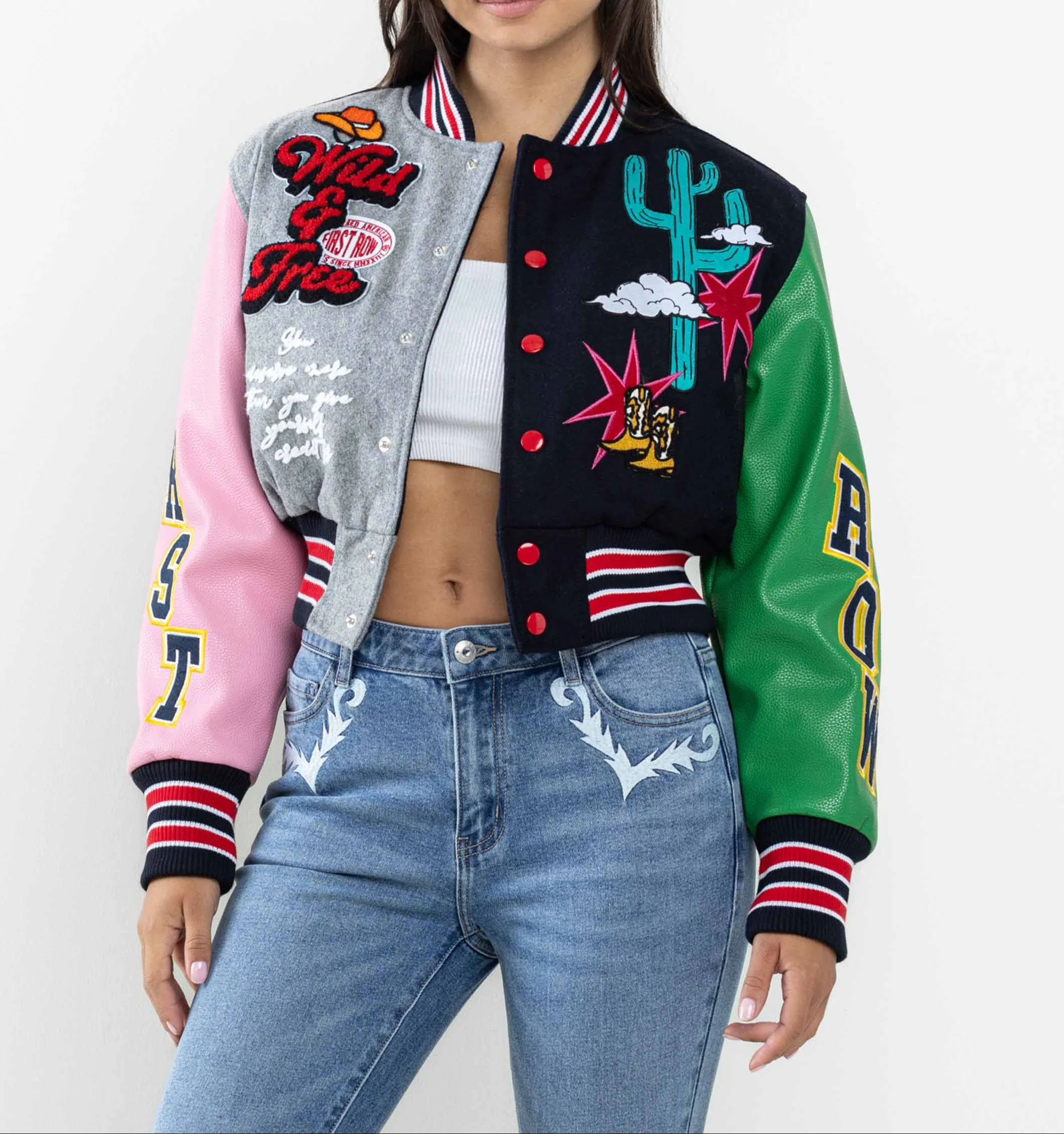 Wild and Free Cropped Varsity Jacket
