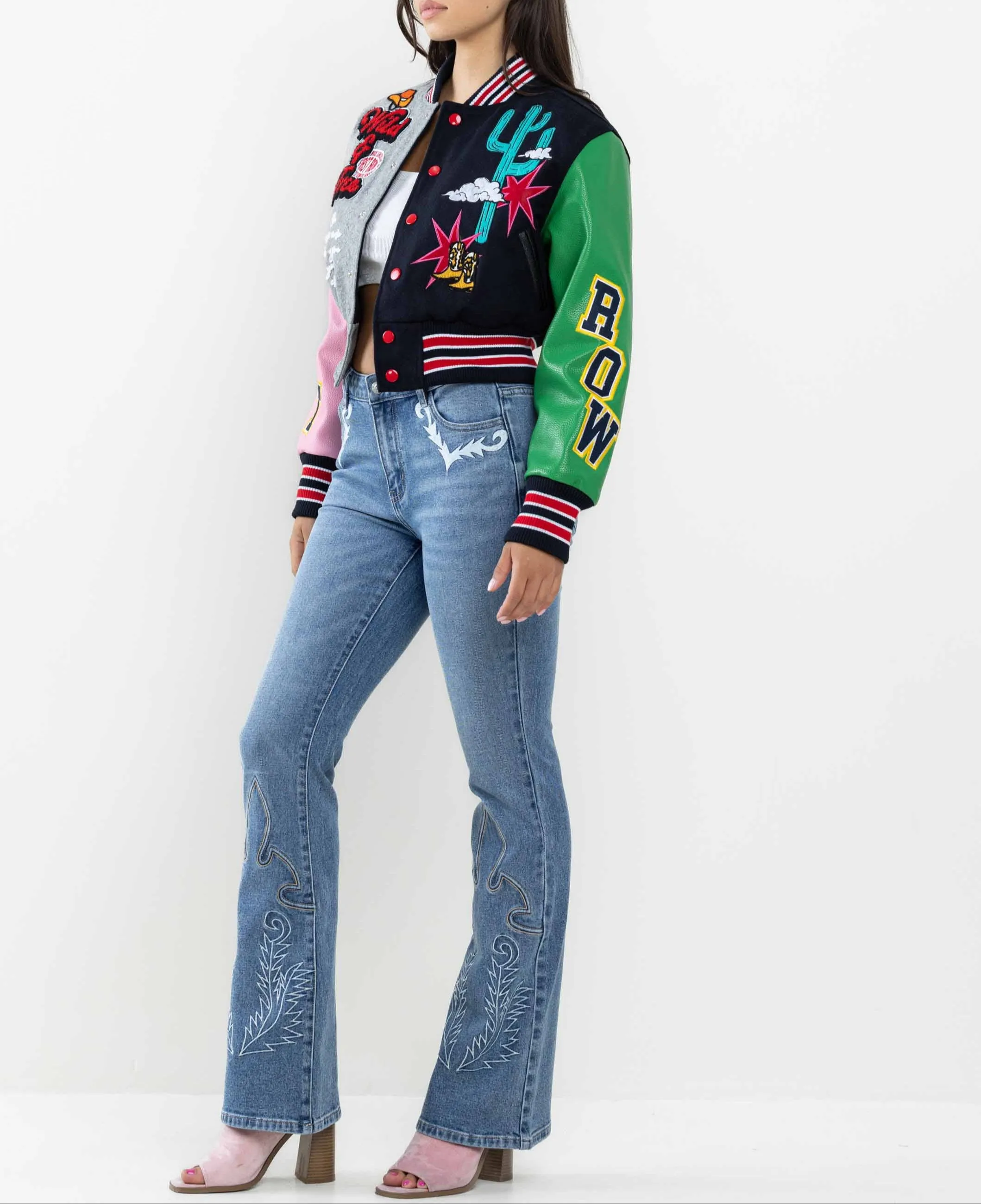 Wild and Free Cropped Varsity Jacket