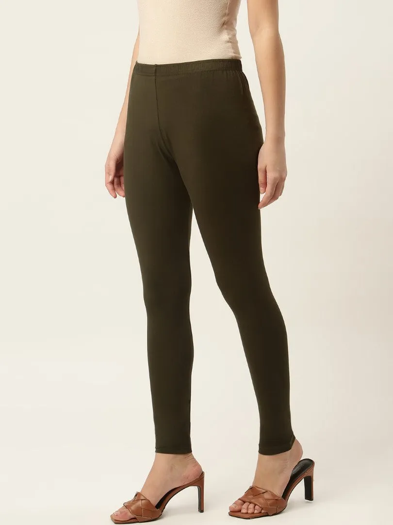 Women Dark Green Ankle-Length Leggings